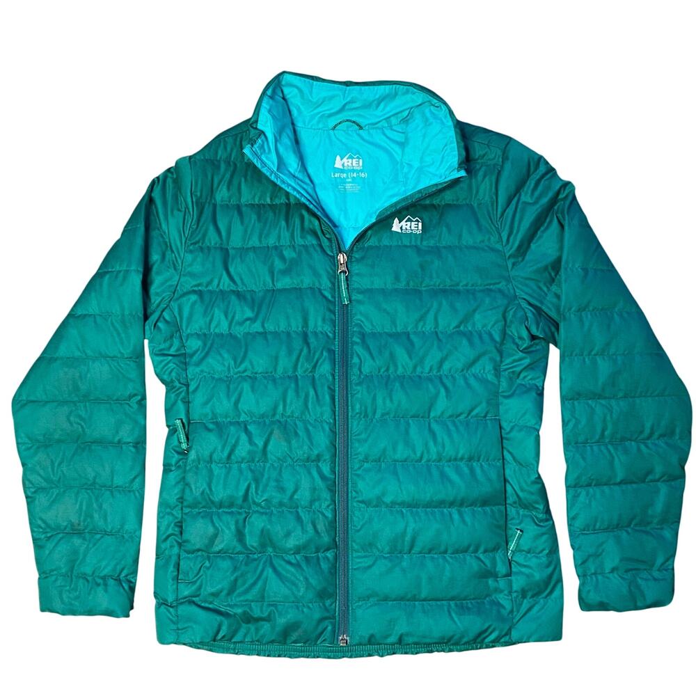 REI Jacket Kids Sz 14-16 Y Teal Down Puffer Packable Full Zip